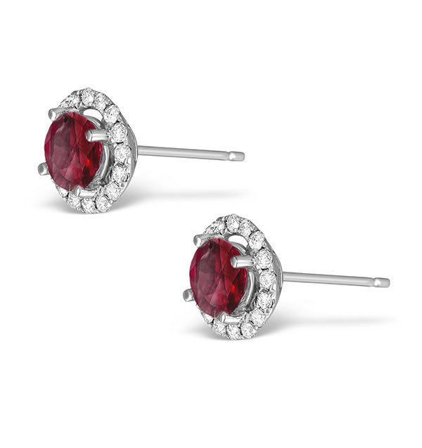 Diamond Halo Ruby Earrings 0.65CT - 18K White Gold FG27-TY