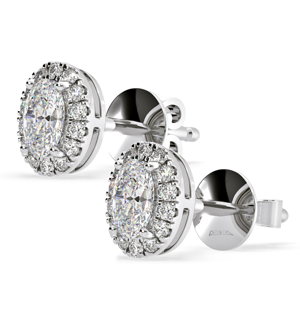 Georgina Oval Lab Diamond Halo Earrings 1.34ct in 18K White Gold F/VS1