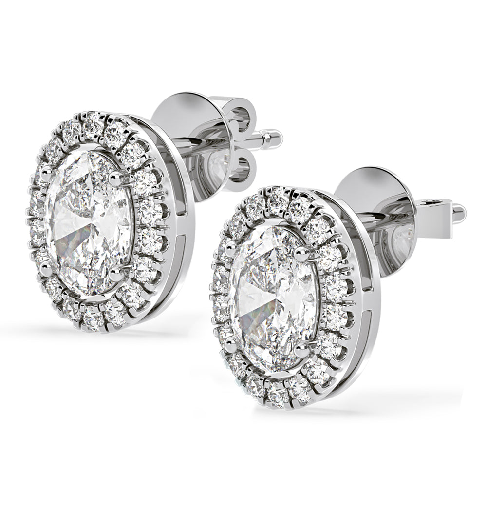 Georgina Oval Lab Diamond Halo Earrings 2.45ct in 18K White Gold F/VS1