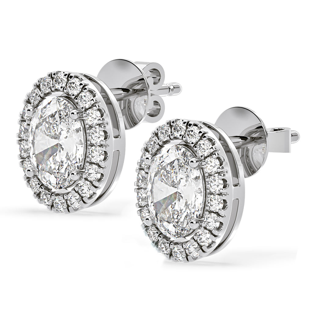 Georgina Oval Lab Diamond Halo Earrings 2.45ct in 18K White Gold F/VS1