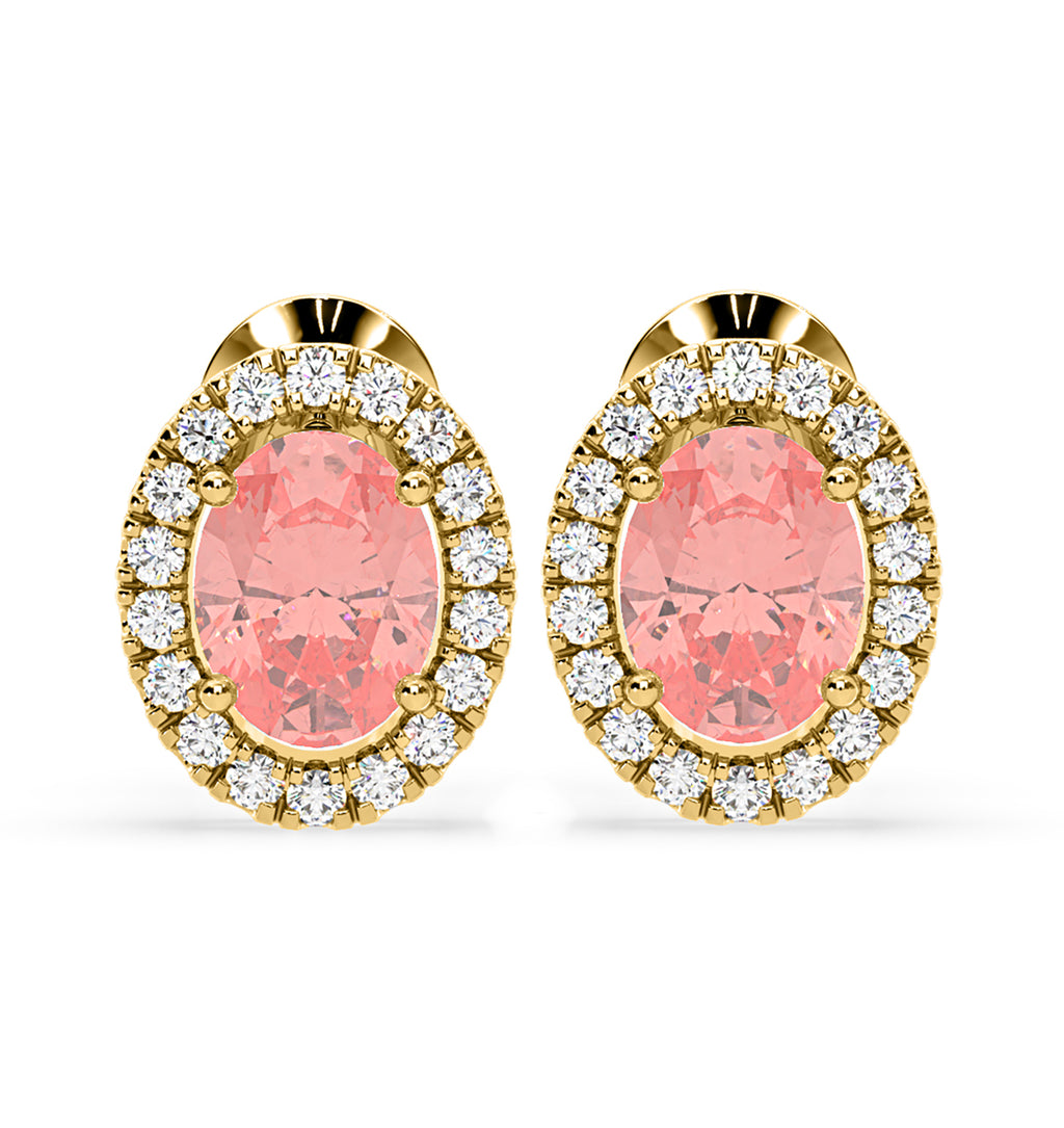 Georgina Pink Lab Diamond 2.45ct Oval Halo Earrings in 18K Gold - Elara Collection