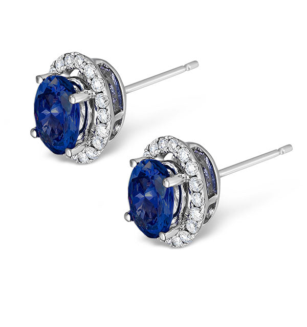 Sapphire 7mm x 5mm And Diamond 18K White Gold Earrings