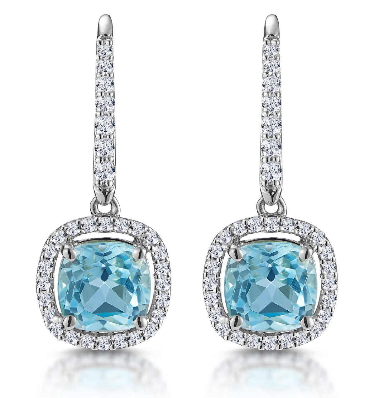 2ct Blue Topaz and Lab Diamond Halo Earrings 9KW Gold Asteria