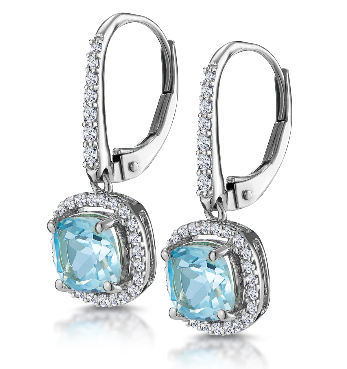 2ct Blue Topaz and Lab Diamond Halo Earrings 9KW Gold Asteria