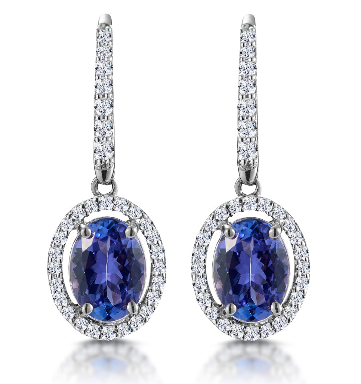 1.6ct Tanzanite (AAA) and Lab Diamond Halo Earrings 9KW Gold Asteria