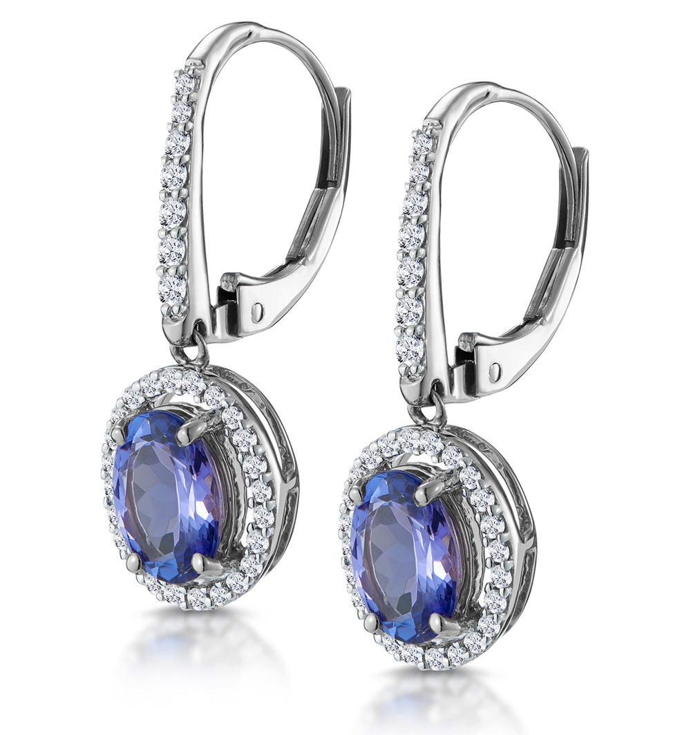 1.6ct Tanzanite (AAA) and Lab Diamond Halo Earrings 9KW Gold Asteria