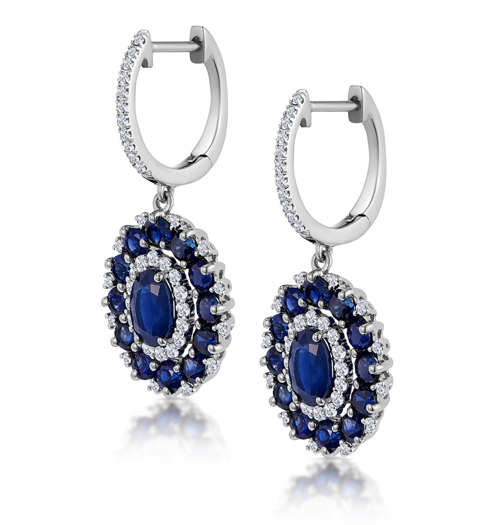 2.85ct Sapphire Asteria Diamond Drop Earrings in 18K White Gold