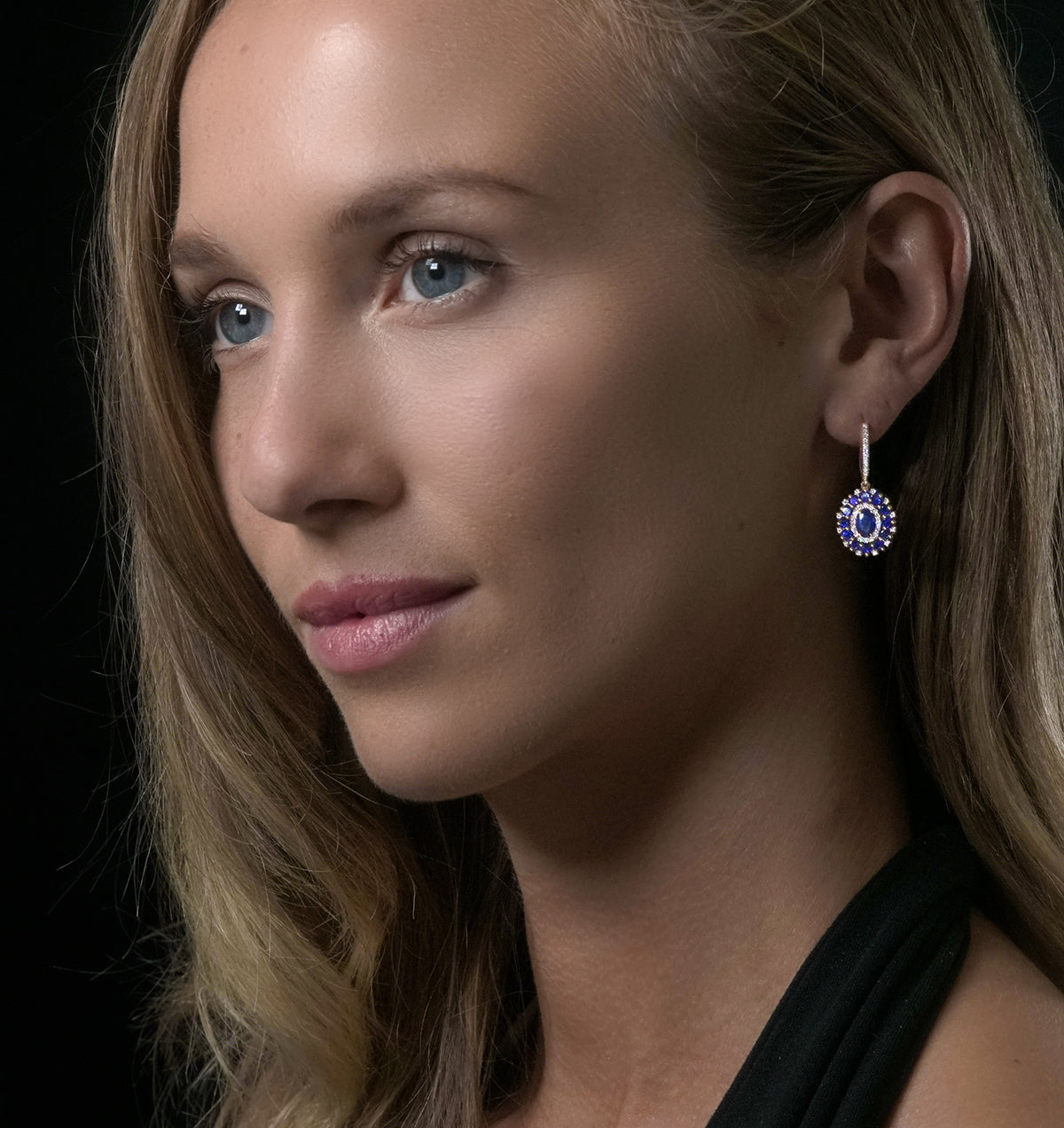 2.85ct Sapphire Asteria Diamond Drop Earrings in 18K White Gold