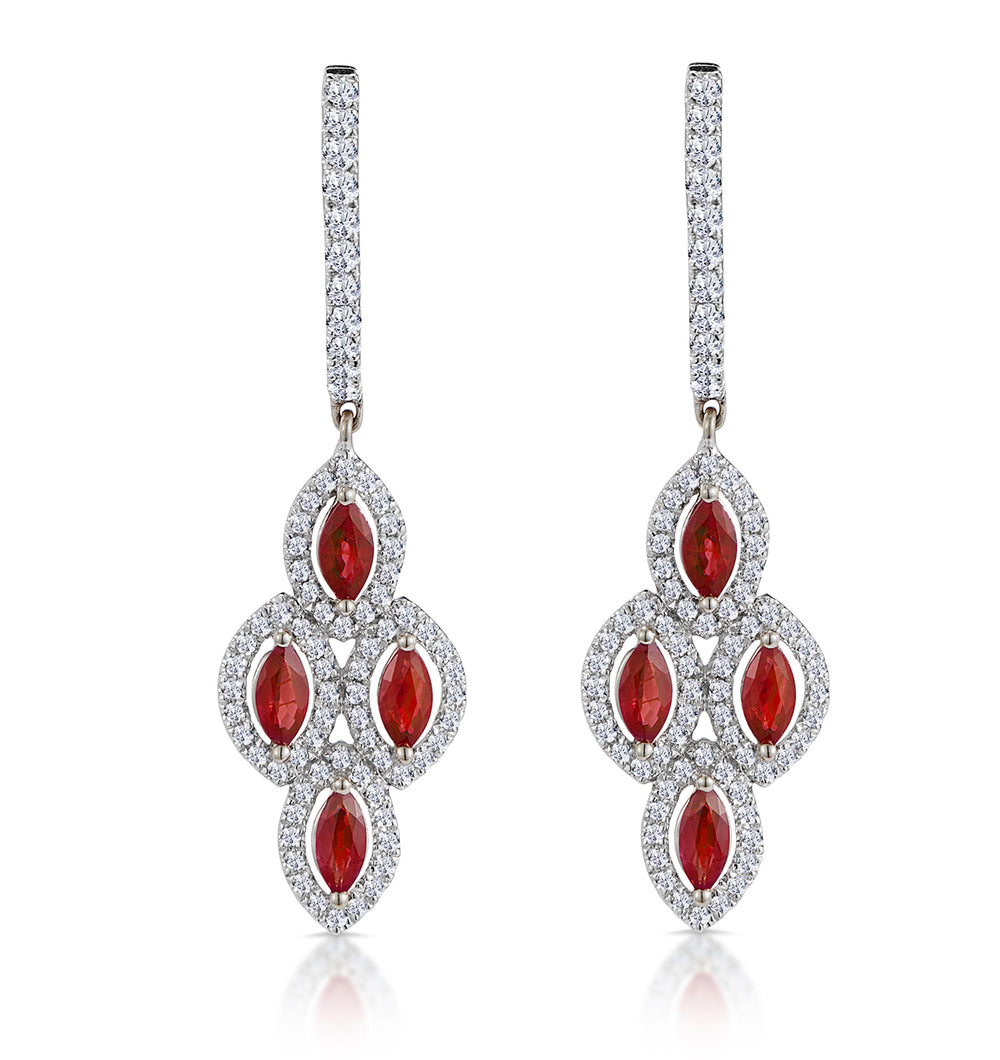 1.40ct Ruby Asteria Collection Diamond Drop Earrings 18K White Gold