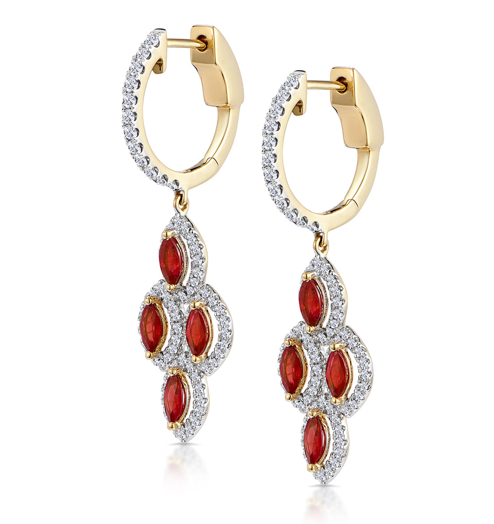 1.40ct Ruby Asteria Collection Diamond Drop Earrings in 18K Gold