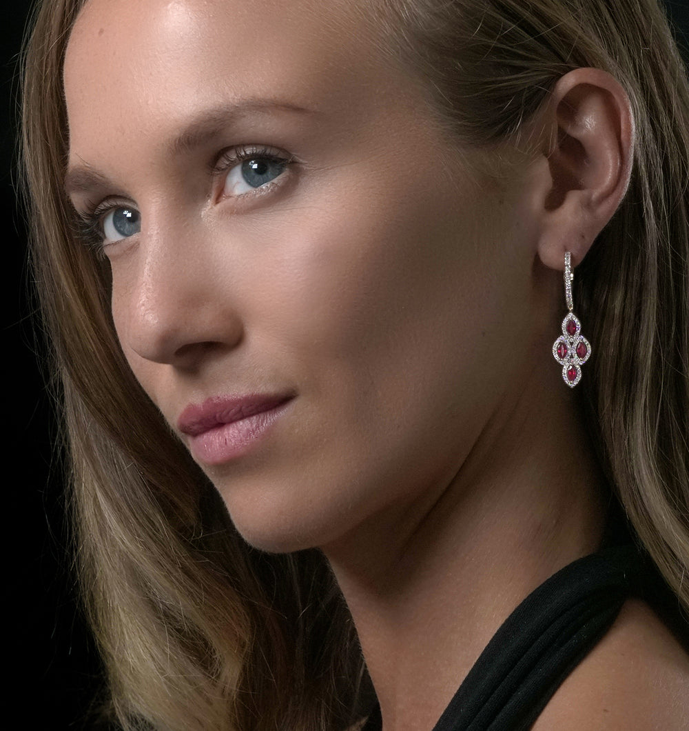 1.40ct Ruby Asteria Collection Diamond Drop Earrings 18K White Gold