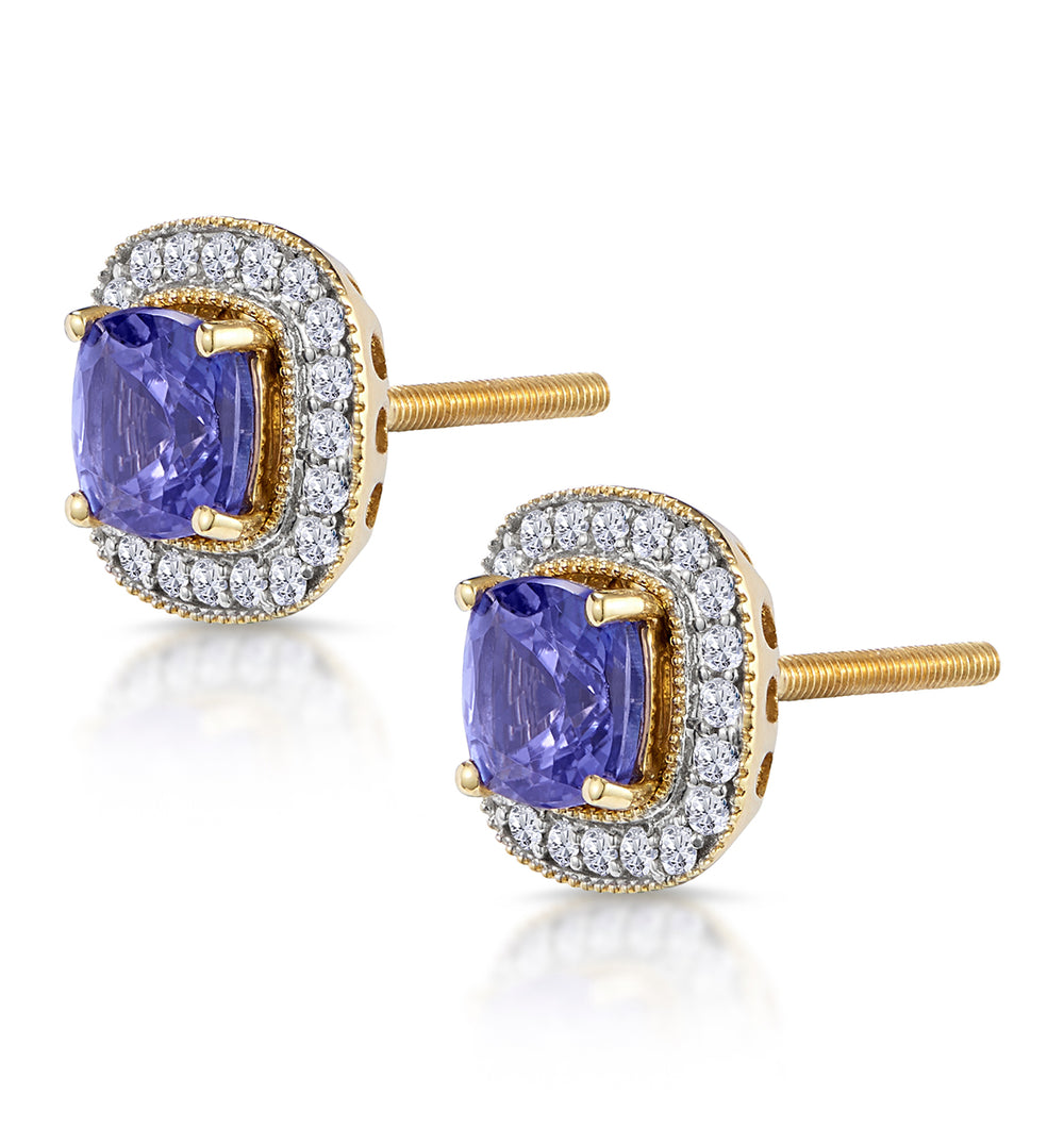 2.20ct Tanzanite Asteria Collection Diamond Halo Earrings in 18K Gold