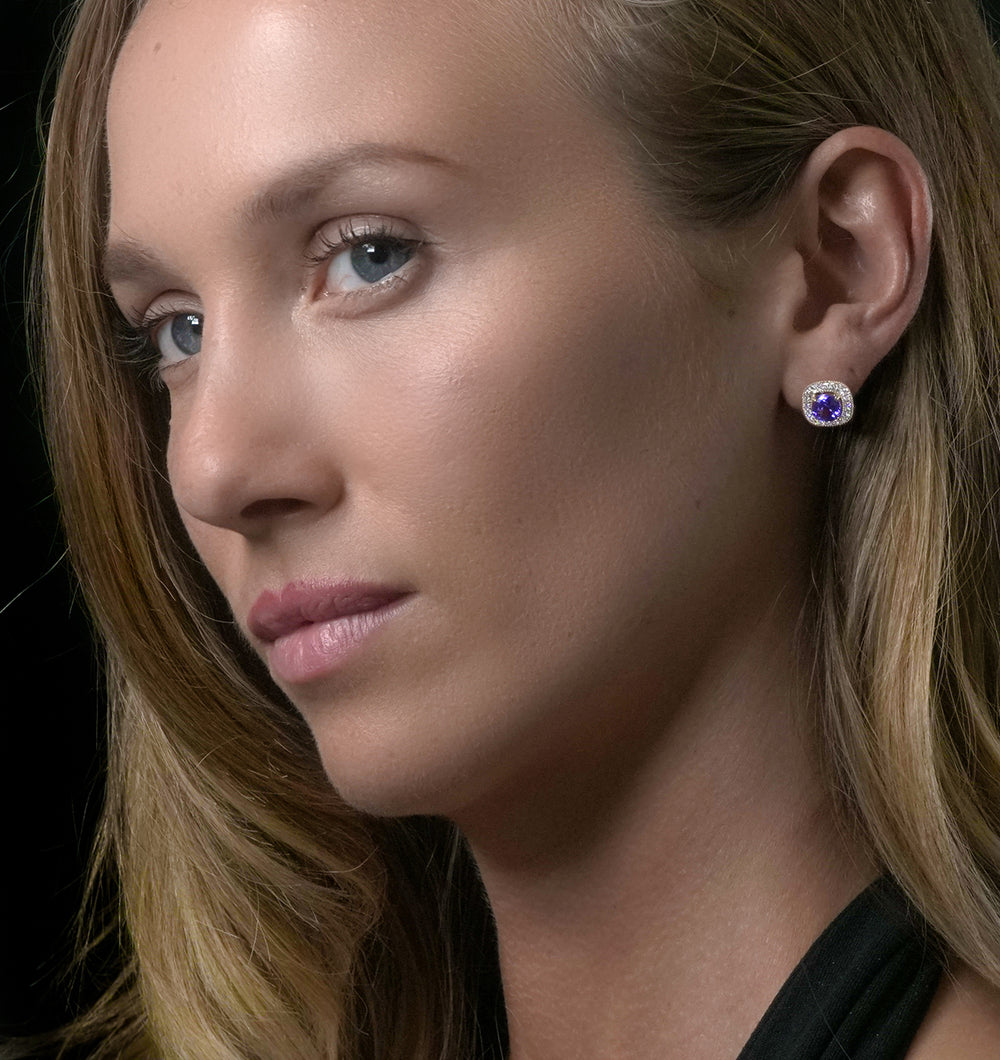 2.20ct Tanzanite Asteria Collection Diamond Halo Earrings in 18K Gold