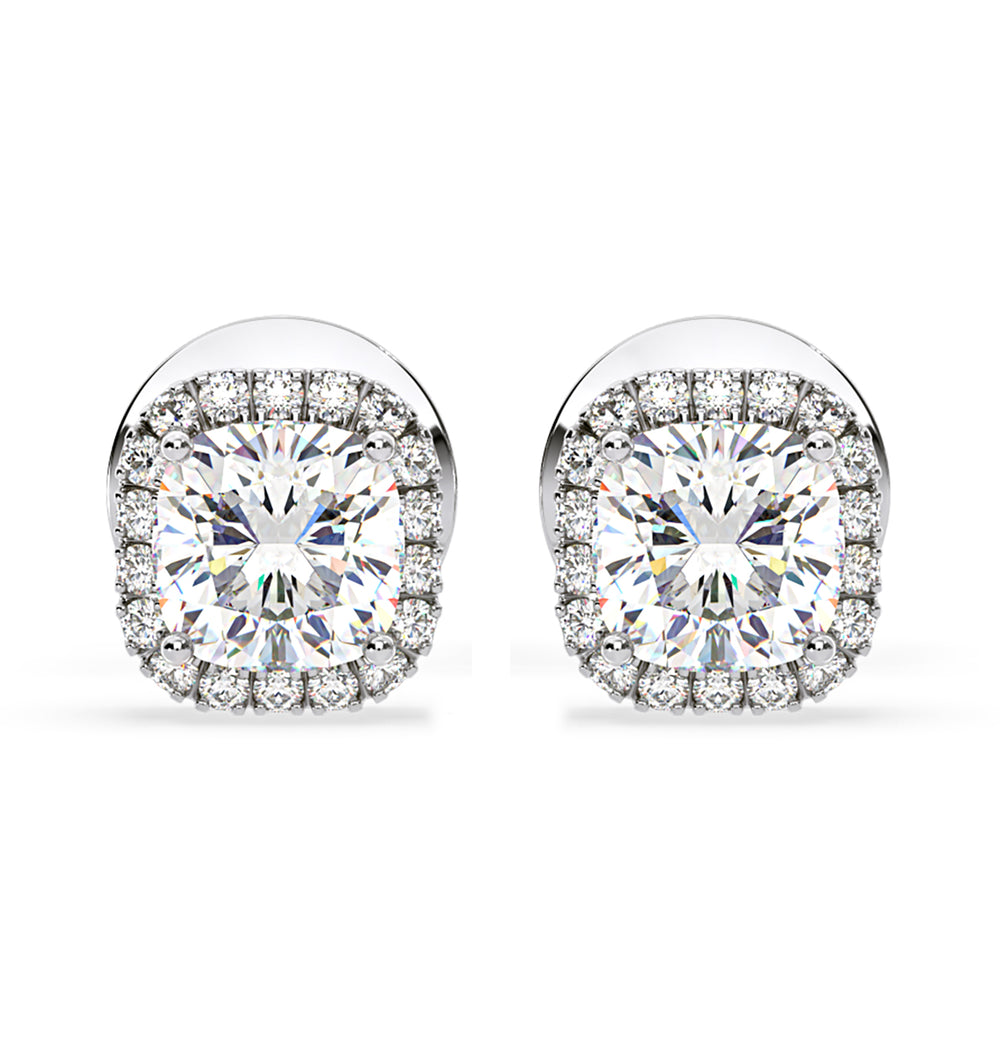 Beatrice Cushion Cut Lab Diamond Halo Earrings 1.30ct in 18K White Gold F/VS1