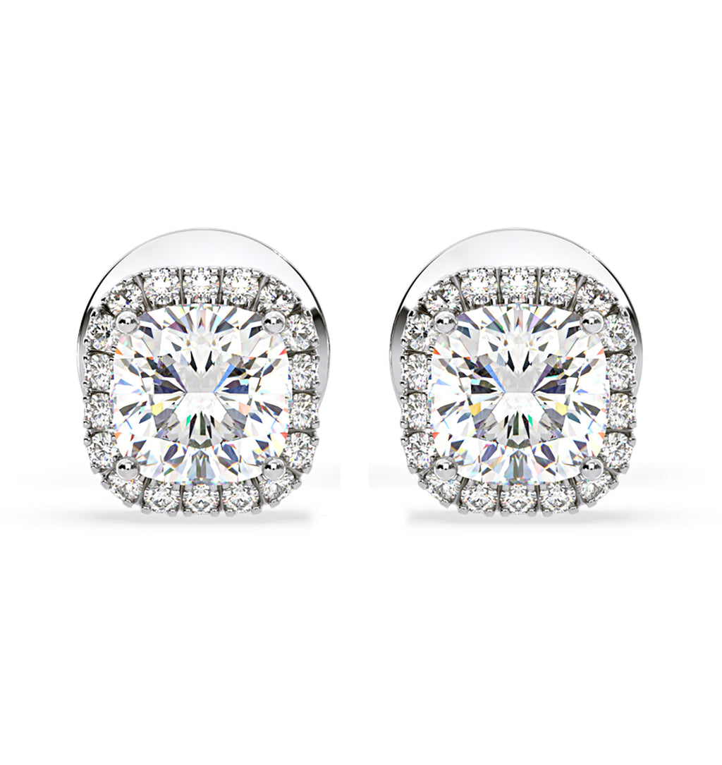 Beatrice Cushion Cut Lab Diamond Halo Earrings 1.30ct in 18K White Gold F/VS1