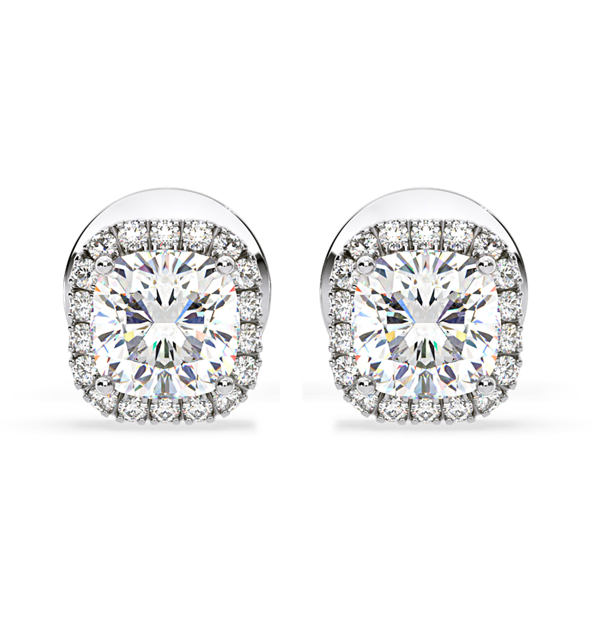 Beatrice Cushion Cut Lab Diamond Halo Earrings 1.30ct in 18K White Gold F/VS1