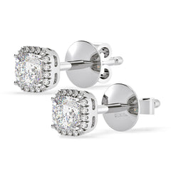 Beatrice Cushion Cut Lab Diamond Halo Earrings 1.30ct in 18K White Gold F/VS1
