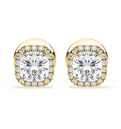 Beatrice Cushion Cut Lab Diamond Halo Earrings 1.30ct in 18K Yellow Gold F/VS1