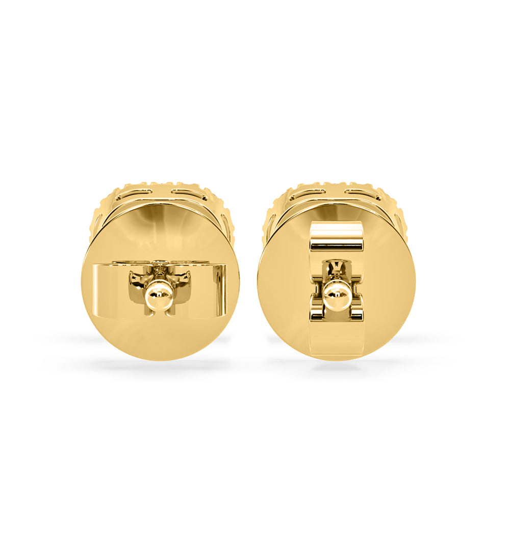 Beatrice Cushion Cut Lab Diamond Halo Earrings 1.30ct in 18K Yellow Gold F/VS1