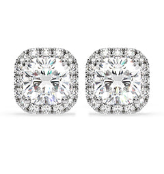 Beatrice Cushion Cut Lab Diamond Halo Earrings 2.45ct in 18K White Gold F/VS1