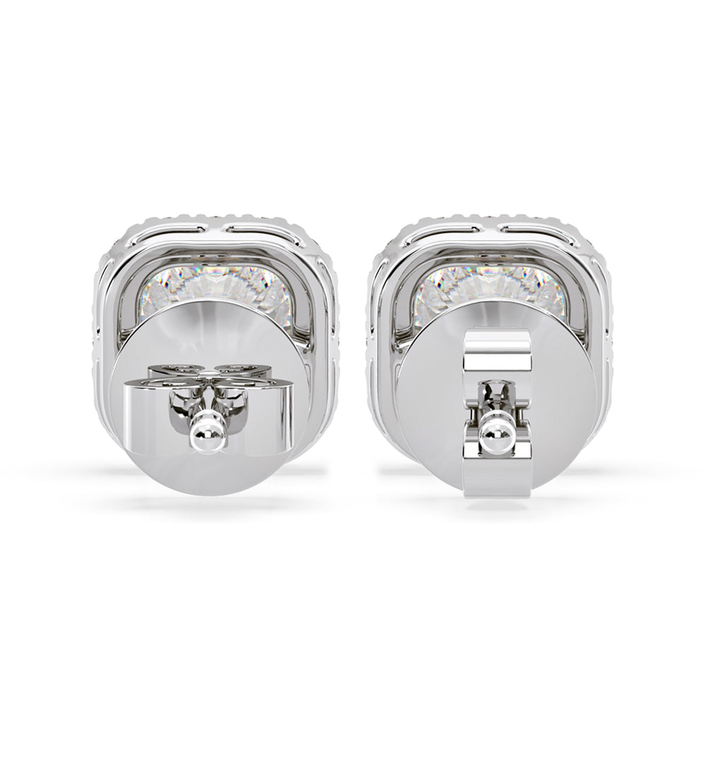 Beatrice Cushion Cut Lab Diamond Halo Earrings 2.45ct in 18K White Gold F/VS1