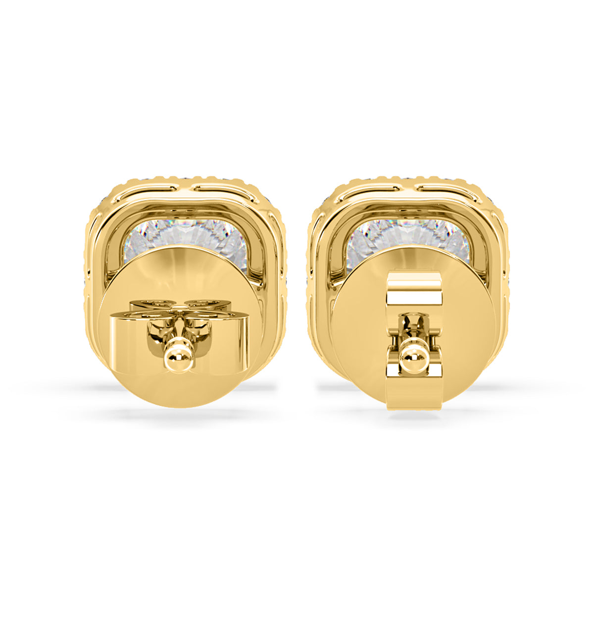 Beatrice Cushion Cut Lab Diamond Halo Earrings 2.45ct in 18K Yellow Gold F/VS1