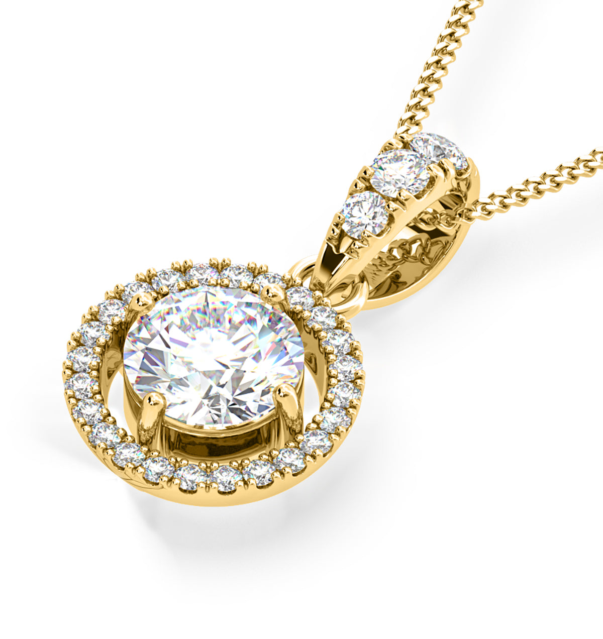Ella Lab Diamond Halo 1.38ct Pendant Necklace in 18K Yellow Gold F/VS1