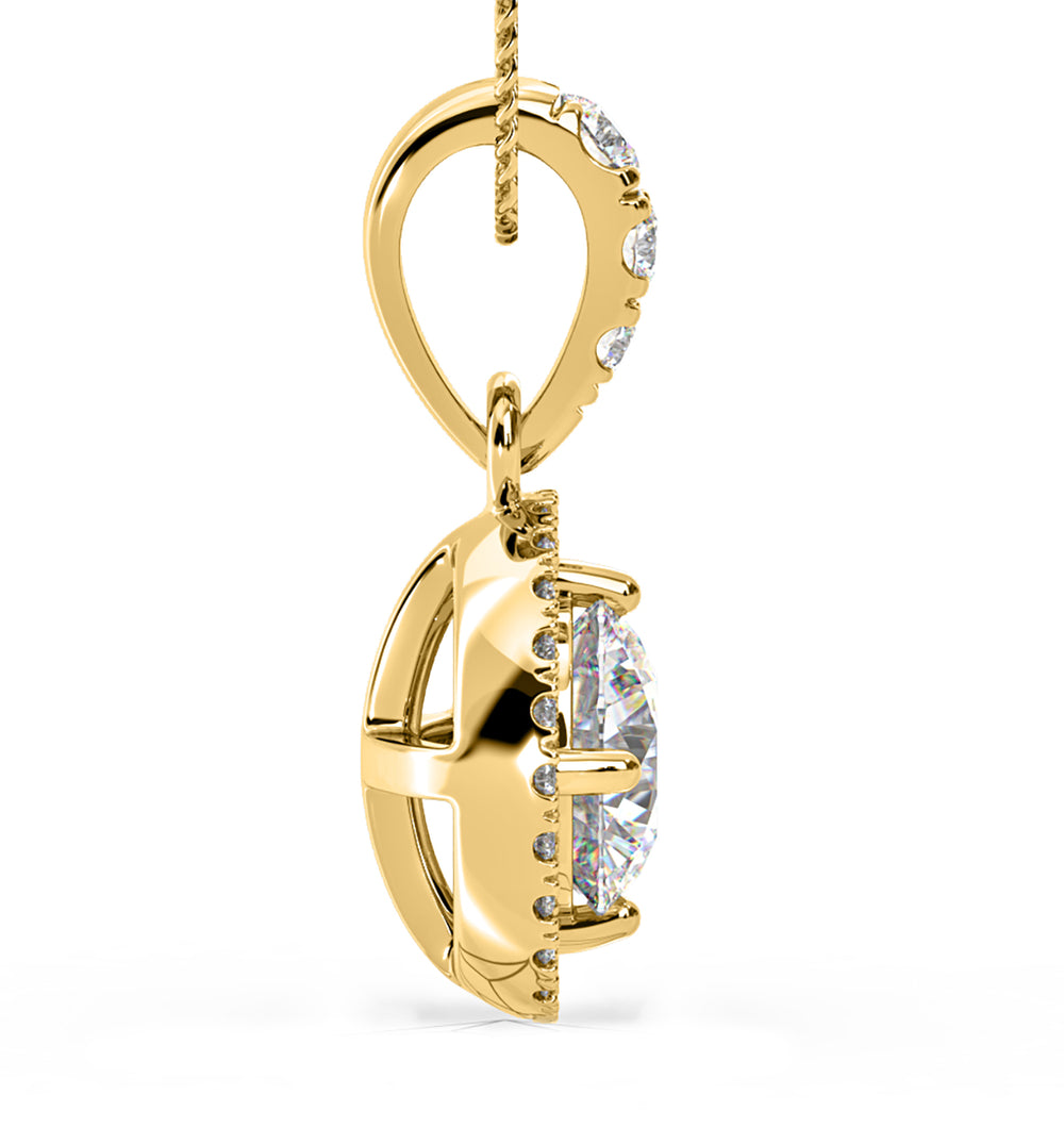 Ella Lab Diamond Halo 1.38ct Pendant Necklace in 18K Yellow Gold F/VS1