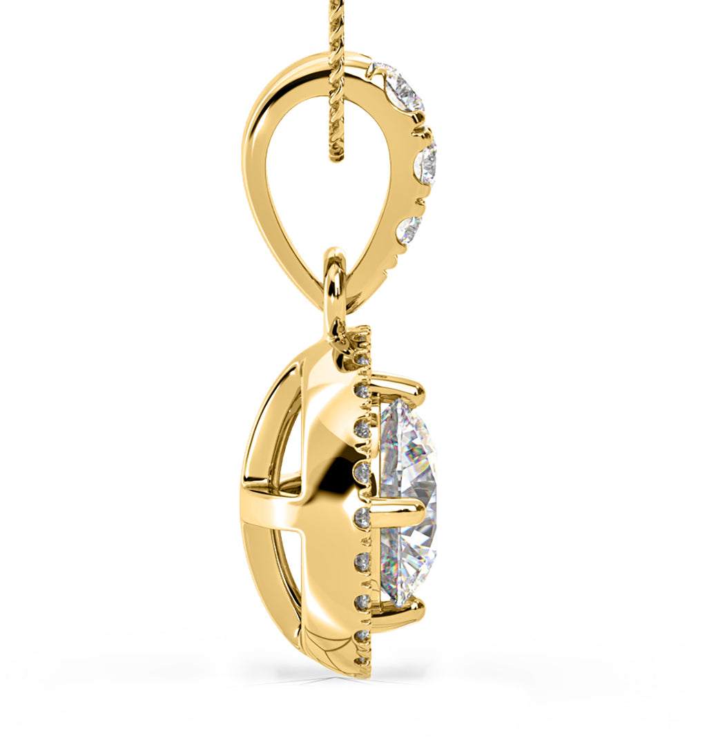 Ella Lab Diamond Halo 1.38ct Pendant Necklace in 18K Yellow Gold F/VS1