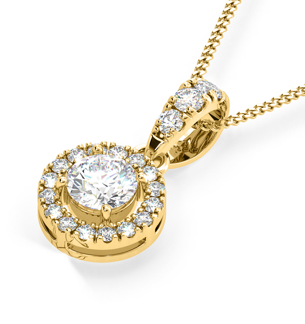 Ella Lab Diamond Halo 0.71ct Pendant Necklace in 18K Yellow Gold F/VS1