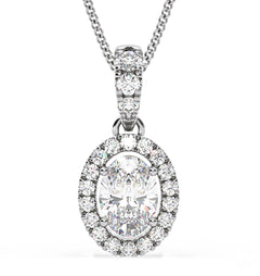 Georgina Oval Lab Diamond Halo Pendant Necklace 1.38ct in 18K White Gold F/VS1