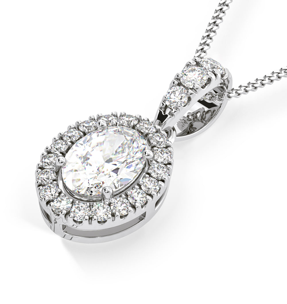 Georgina Oval Lab Diamond Halo Pendant Necklace 1.38ct in 18K White Gold F/VS1