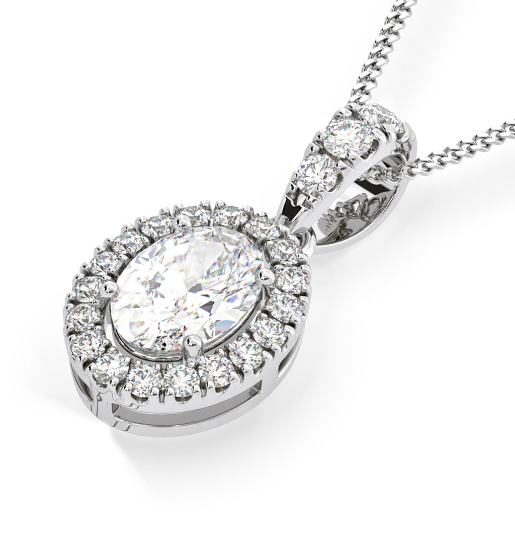 Georgina Oval Lab Diamond Halo Pendant Necklace 1.38ct in 18K White Gold F/VS1