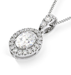 Georgina Oval Lab Diamond Halo Pendant Necklace 1.38ct in 18K White Gold F/VS1