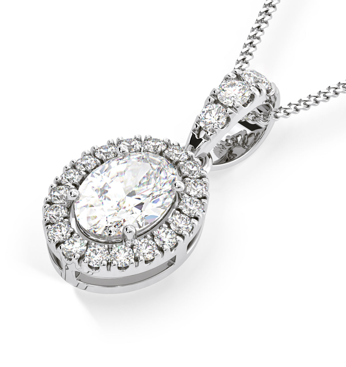 Georgina Oval Lab Diamond Halo Pendant Necklace 1.38ct in 18K White Gold F/VS1