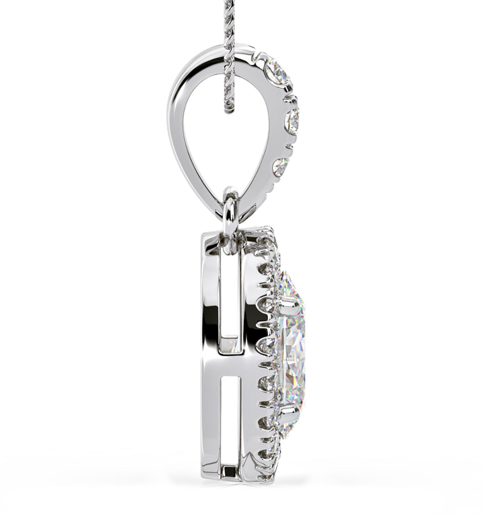 Georgina Oval Lab Diamond Halo Pendant Necklace 1.38ct in 18K White Gold F/VS1
