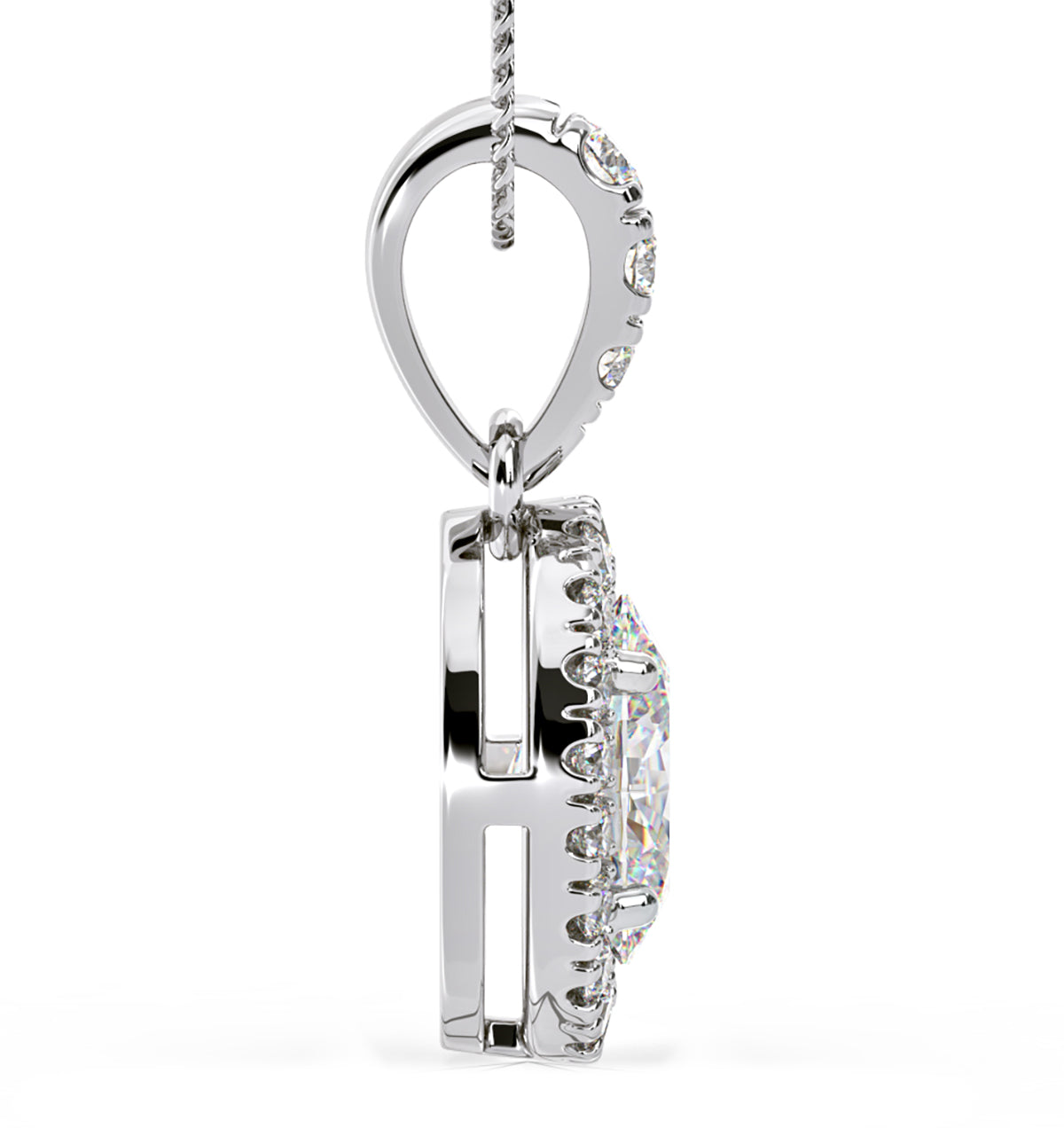 Georgina Oval Lab Diamond Halo Pendant Necklace 1.38ct in 18K White Gold F/VS1