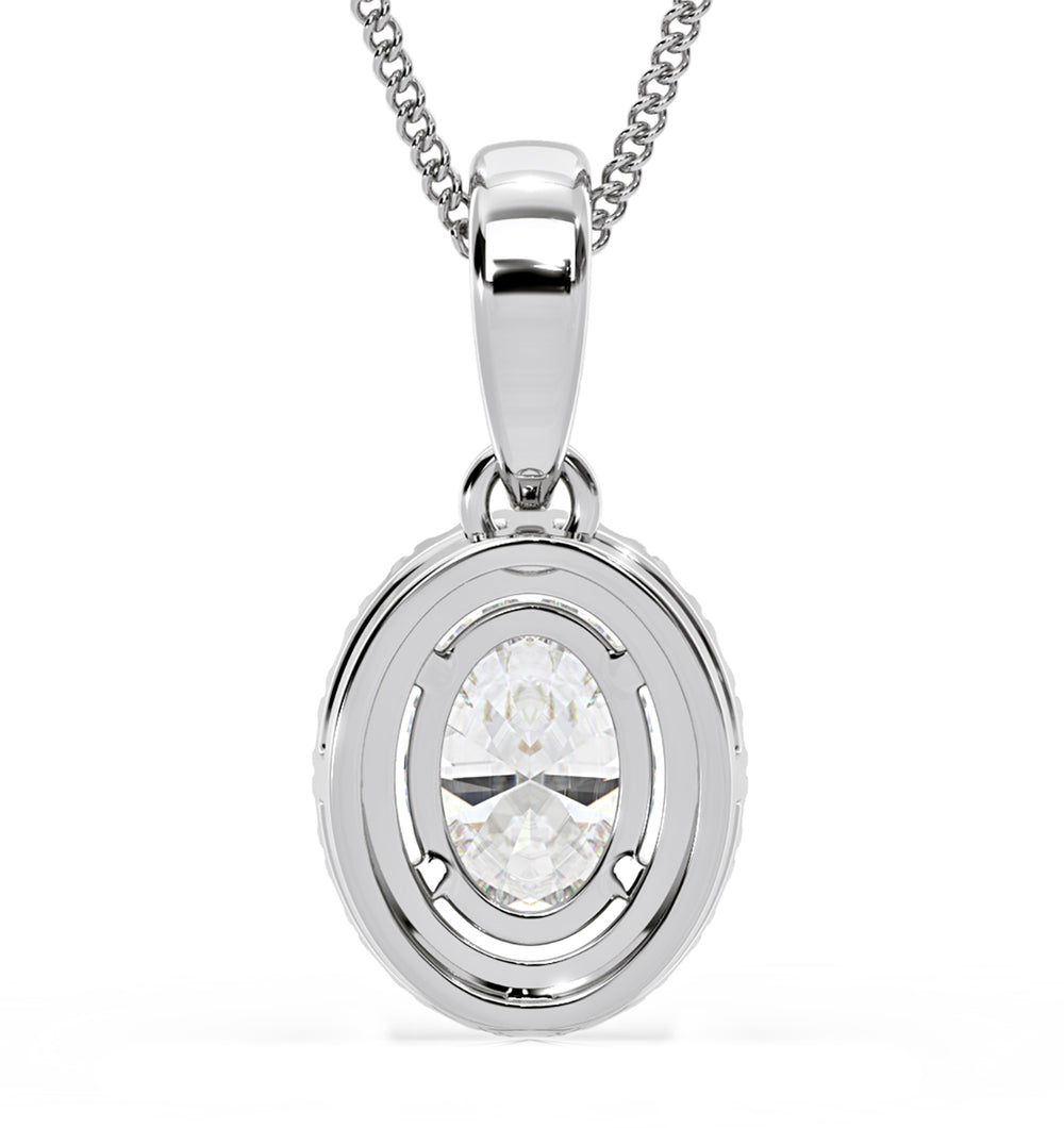 Georgina Oval Lab Diamond Halo Pendant Necklace 1.38ct in 18K White Gold F/VS1