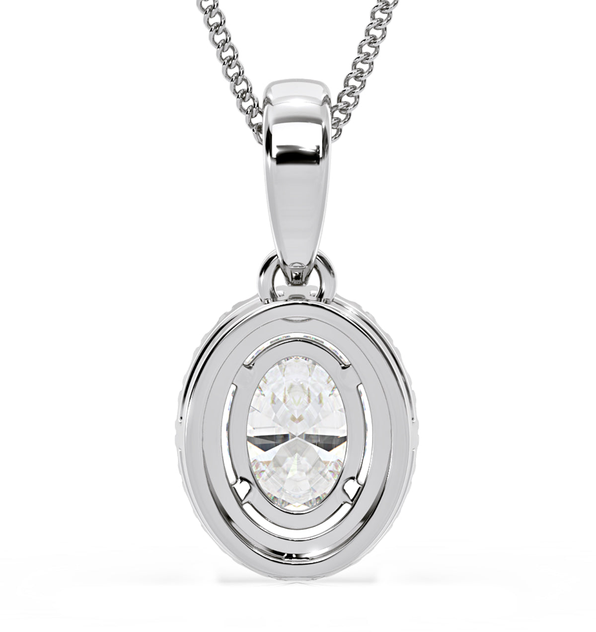 Georgina Oval Lab Diamond Halo Pendant Necklace 1.38ct in 18K White Gold F/VS1