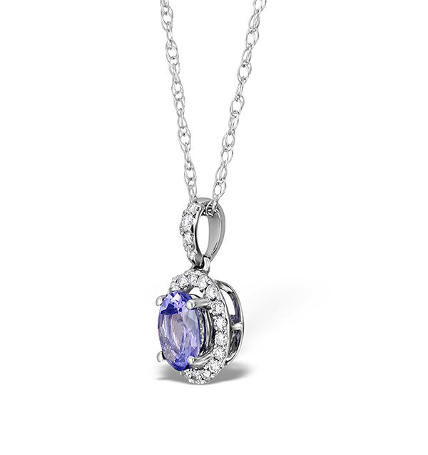 Tanzanite 7 x 5mm And Diamond 18K White Gold Pendant Necklace