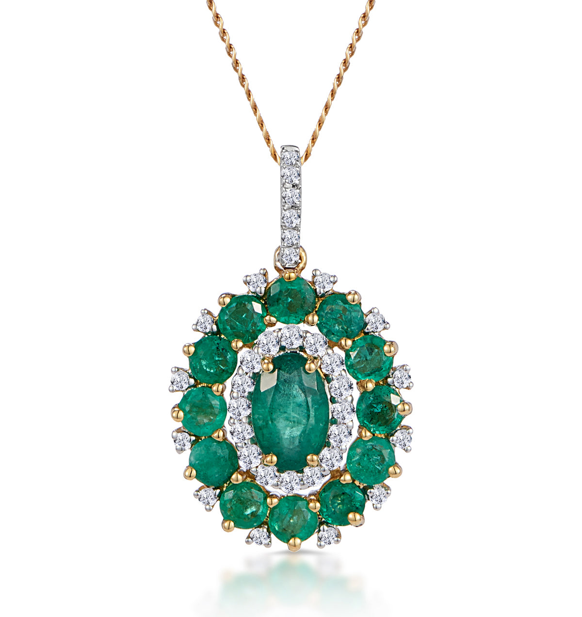 1.40ct Emerald Asteria Diamond Halo Pendant Necklace in 18K Gold