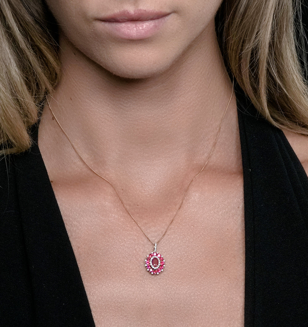 1.50ct Ruby Asteria Lab Diamond Halo Pendant Necklace 9K White Gold