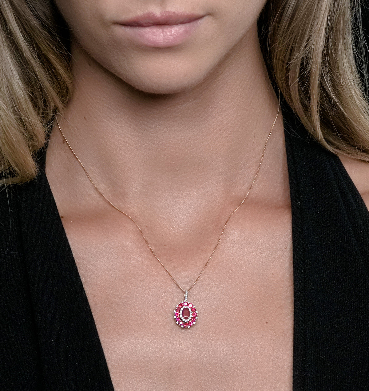 1.50ct Ruby Asteria Lab Diamond Halo Pendant Necklace 9K White Gold