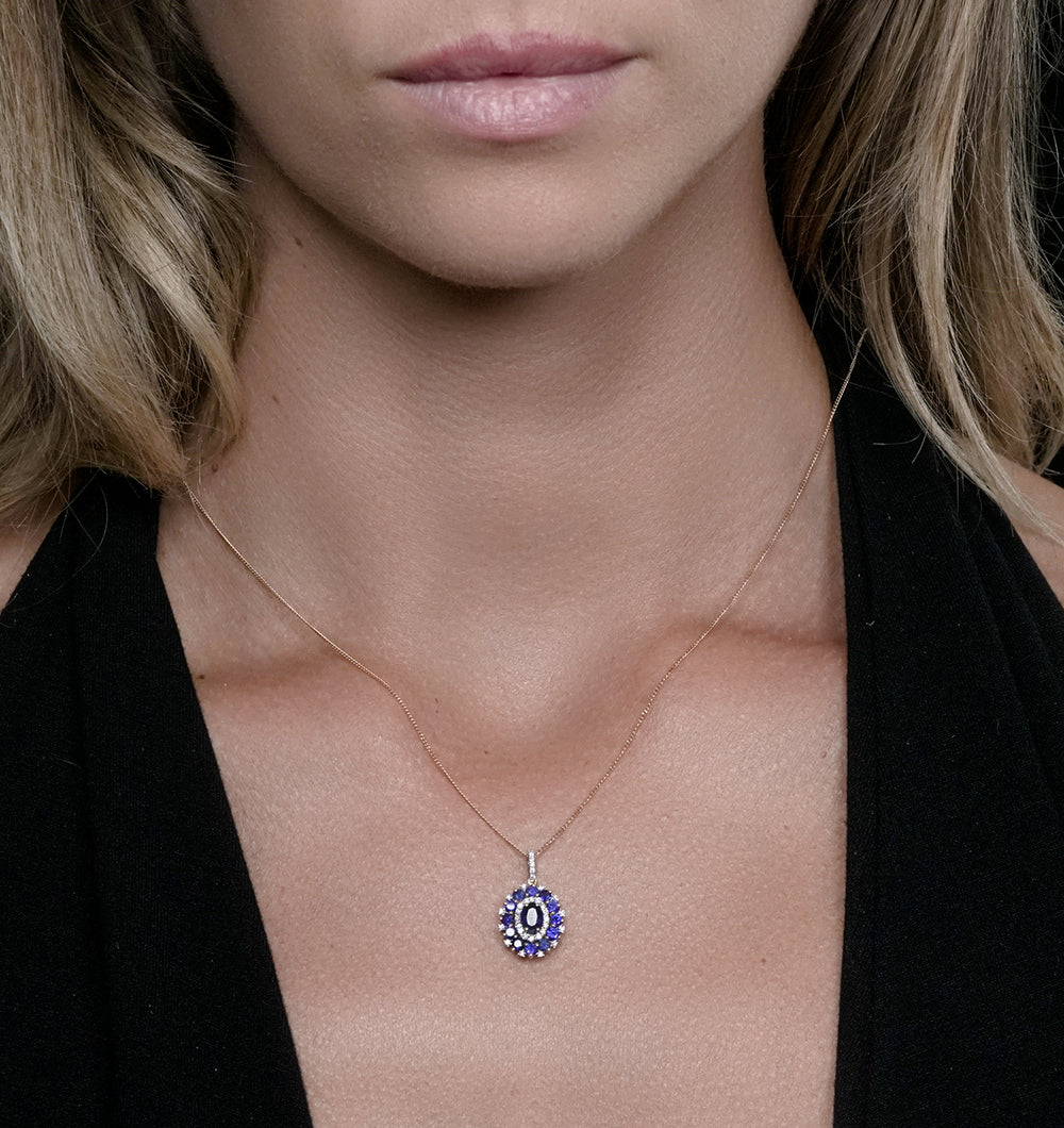 1.40ct Sapphire Asteria Diamond Halo Pendant Necklace in 18K Gold