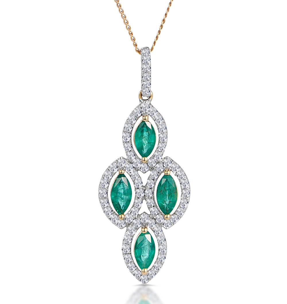 1ct Emerald Asteria Diamond Drop Pendant Necklace in 18K Gold