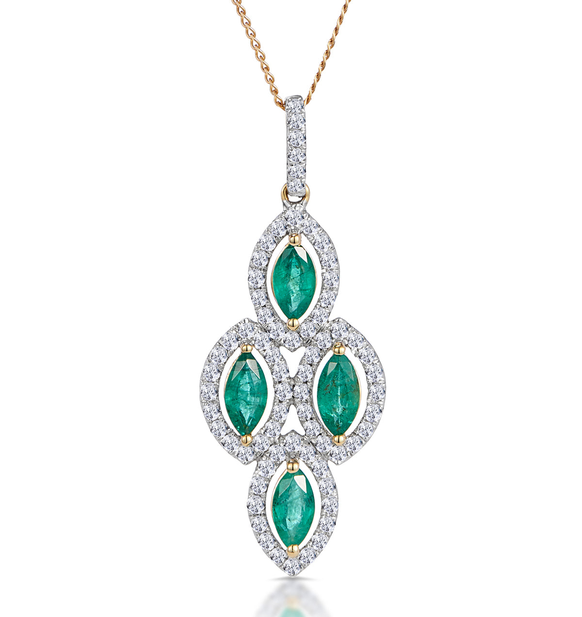 1ct Emerald Asteria Diamond Drop Pendant Necklace in 18K Gold
