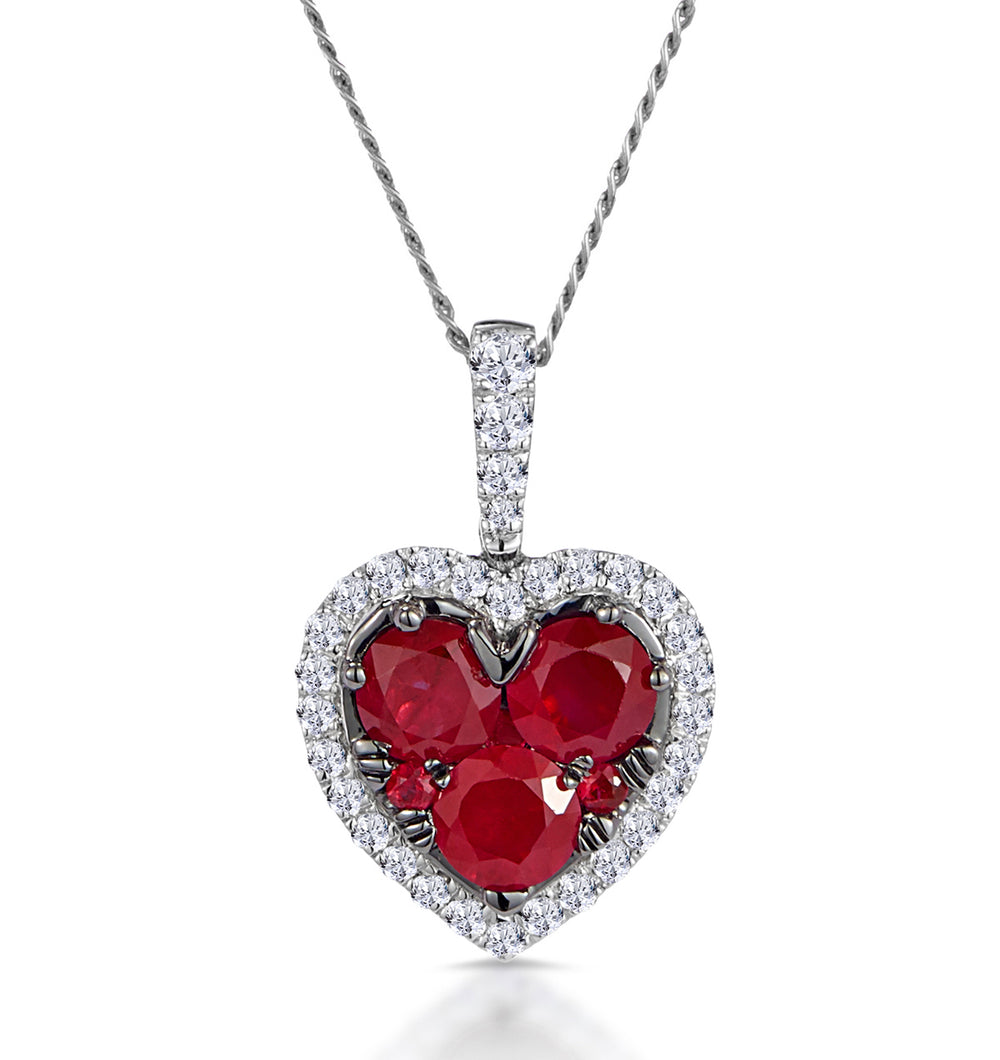 0.80ct Ruby Asteria Diamond Heart Pendant Necklace in 18K White Gold