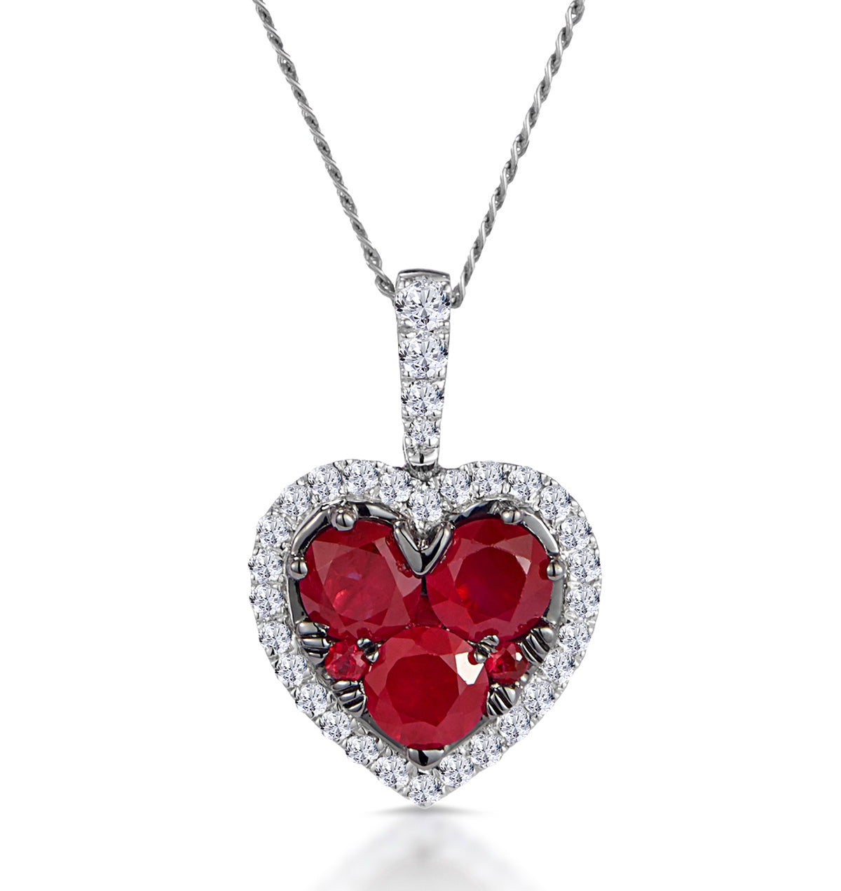 0.80ct Ruby Asteria Diamond Heart Pendant Necklace in 18K White Gold