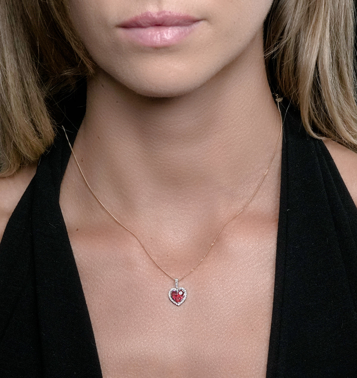 0.80ct Ruby Asteria Diamond Heart Pendant Necklace in 18K White Gold