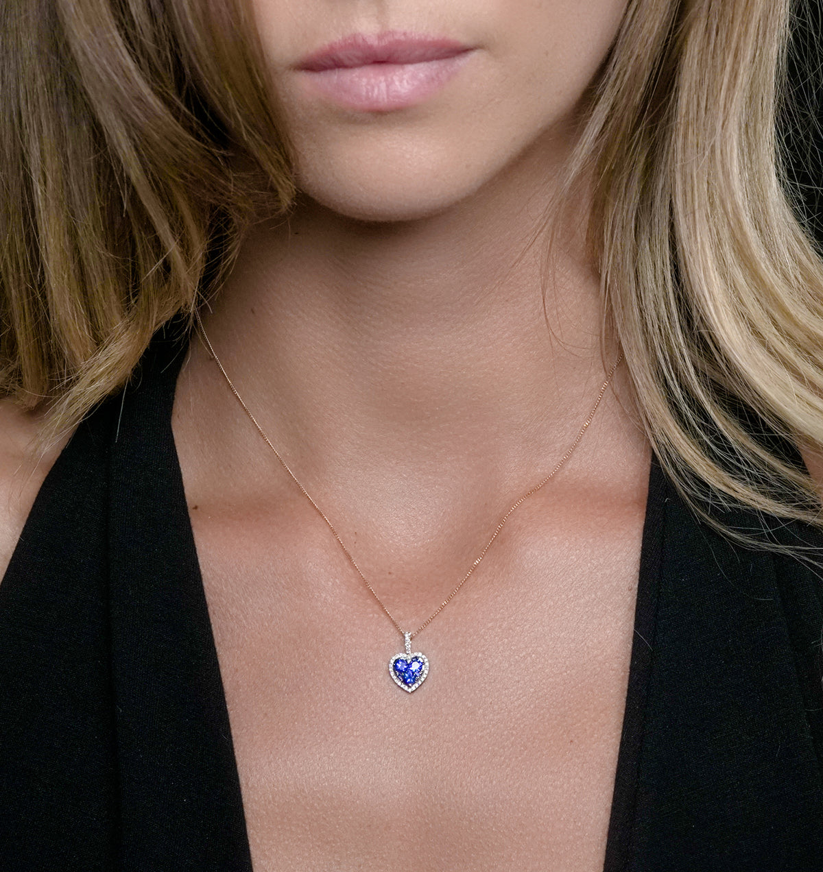 0.80ct Sapphire Asteria Diamond Heart Pendant Necklace 18K White Gold